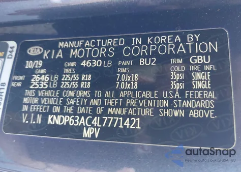 2020 Kia Sportage S from USA, damaged, VIN KNDP63AC4L7771421